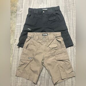 Pair of Black and a Pair of Tan Blackhawk Cargo Shorts Size 30
